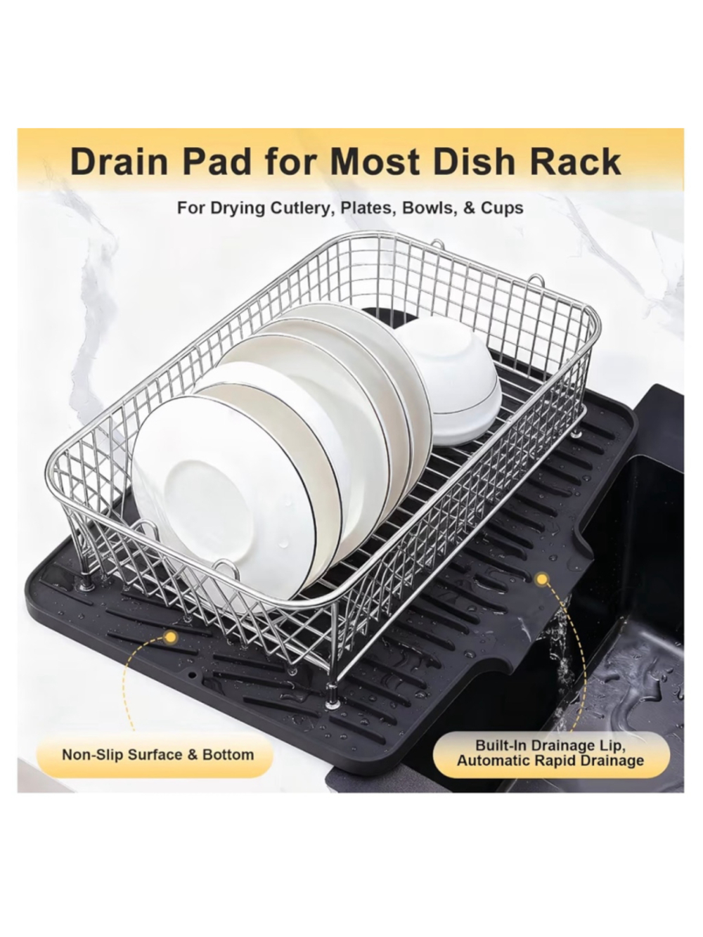 NEW Silicone Dish Drying Mat Kitchen Counter Non-Slip Dish Drying Pad Drain - Picture 7 of 7
